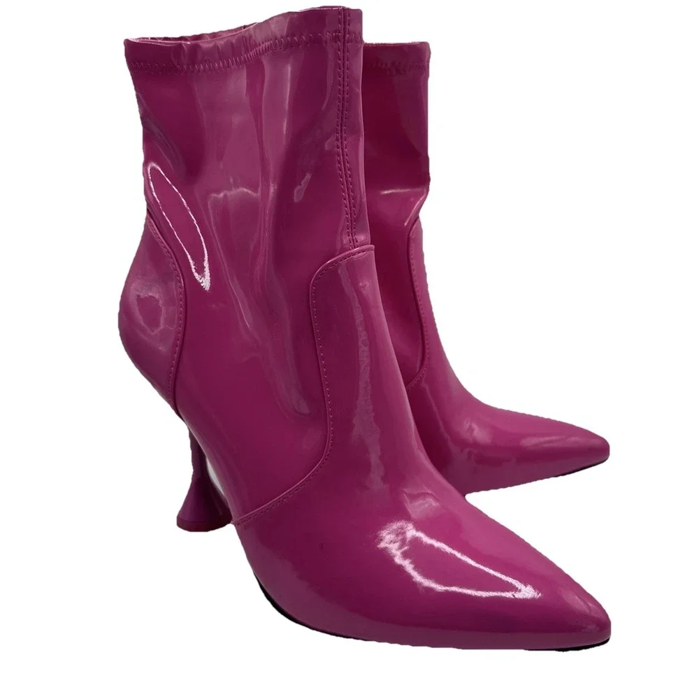 New INC‎ International Concepts Hot Pink Ankle Boots Patent Barbiecore Size 8M